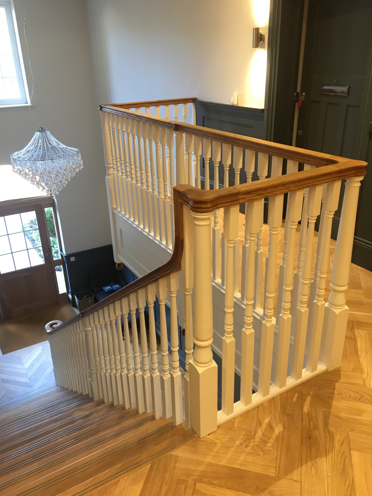 Commercial - top view of straight wooden stairs