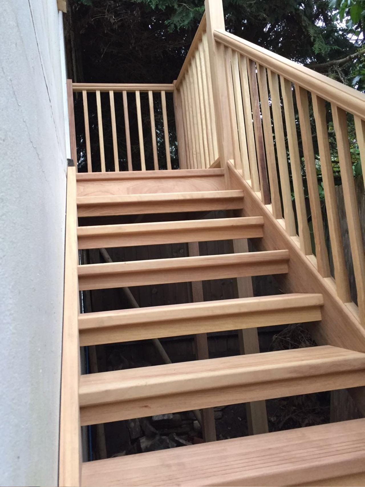 straight external wooden stairs