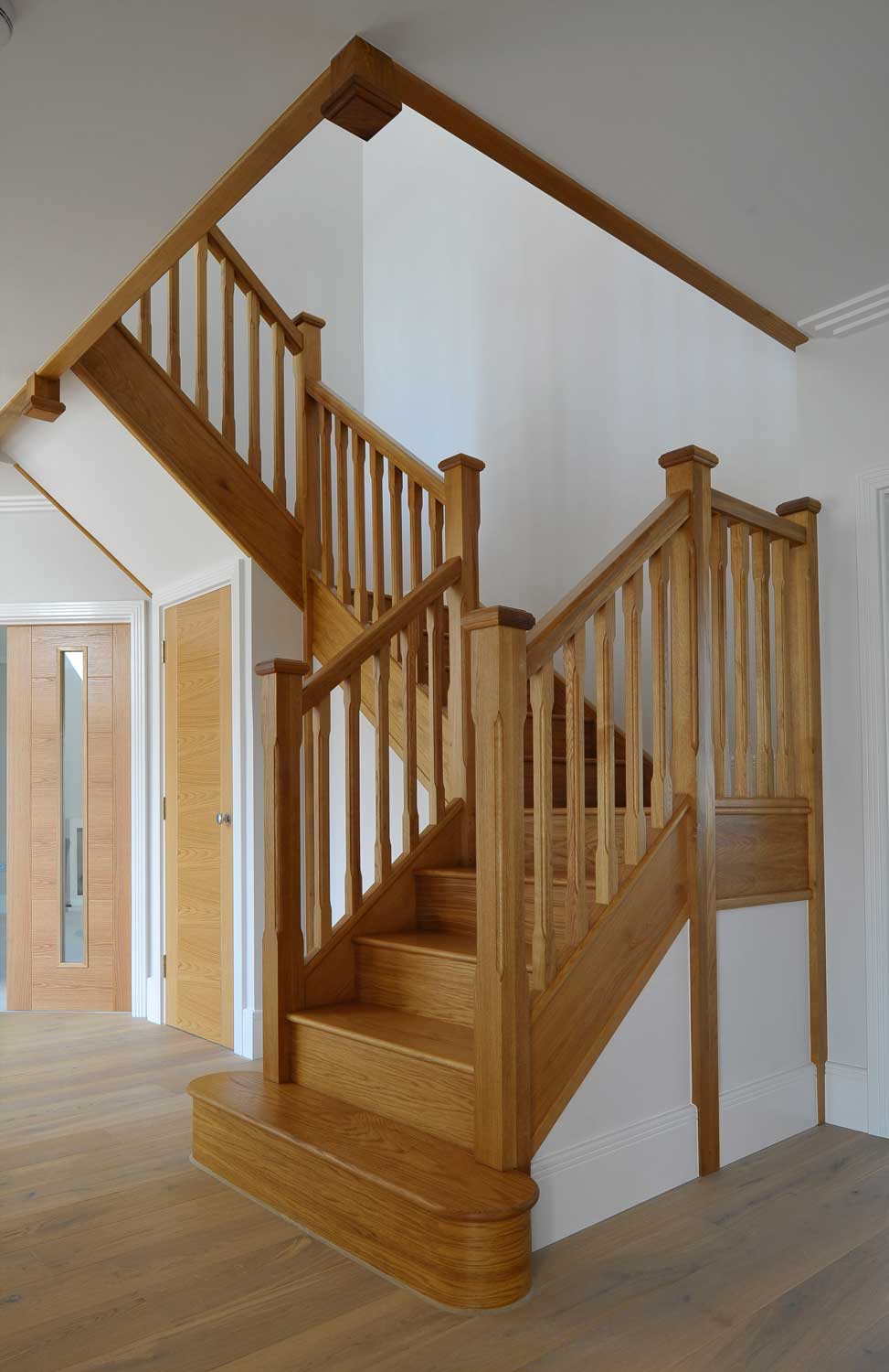 L-bent staircase with Timber Spindles