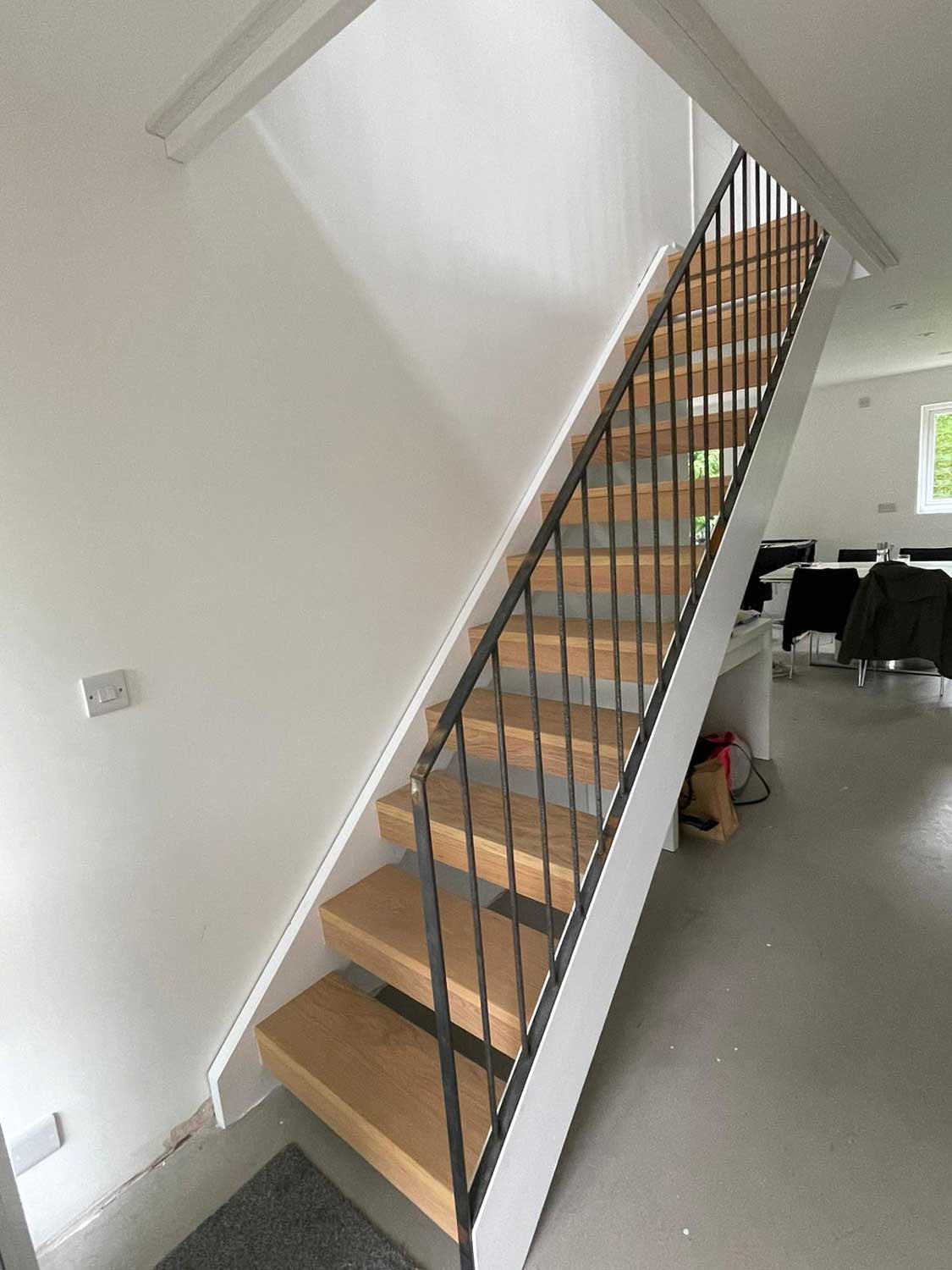 Open Riser staircase with metal spindles