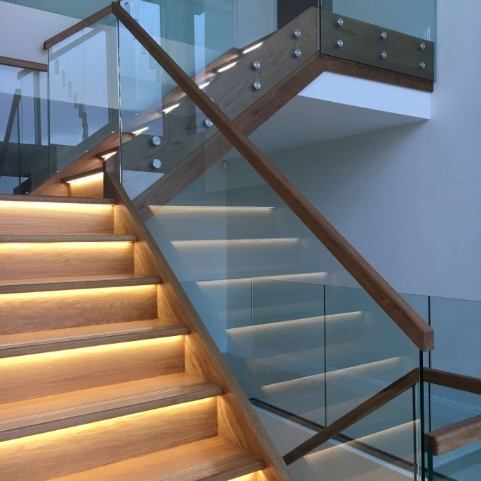 Lit Stairs with Glass Balustrades