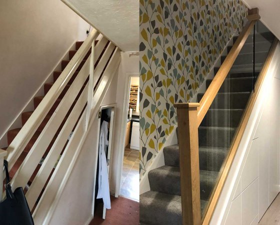 Staircase Conversion addition of glass balusters